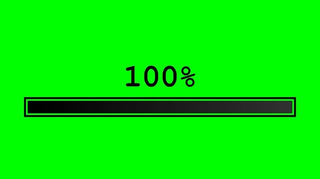 Loading bar progress indicator with percentage counter advancing from zero to one hundred percent on green screen background for video editing and digital interface design