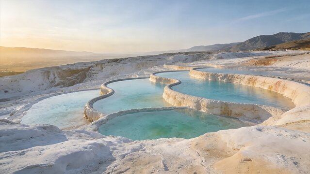 Natural Travertine Thermal Pools Geological Landscape
