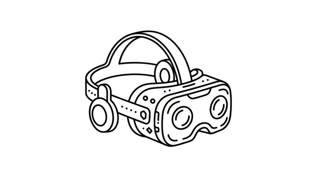 Modern VR headset, virtual reality goggles, futuristic technology, gaming device, immersive entertainment, digital experience, outline illustration