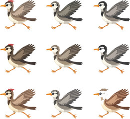 Obraz premium Cute Cartoon Flying Birds Poses Collection Sprite Sheet Vector