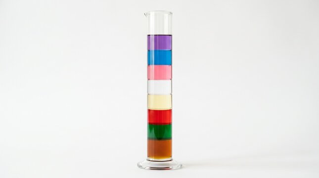 Layered Liquid Density Column in a Clear Glass Cylinder