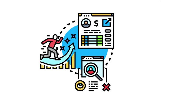 Marketing roi concept a person running on an upward financial graph, signifying business achievement, strategic analysis, and successful targeting for optimal investment returns