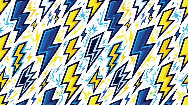 Yellow and blue lightning bolt seamless pattern background
