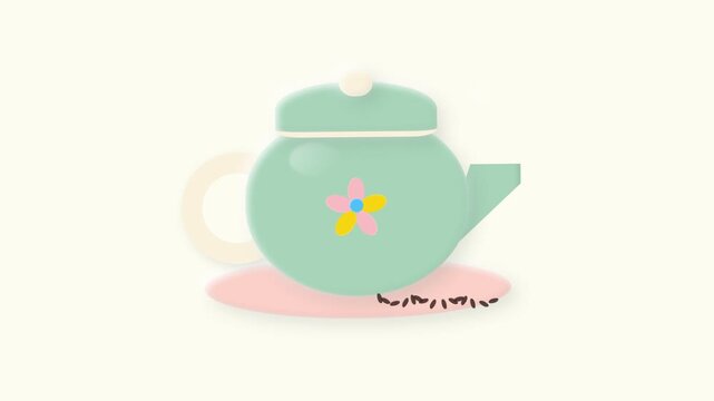 Minimalist illustration of a cute pastel green teapot with a small flower pattern.