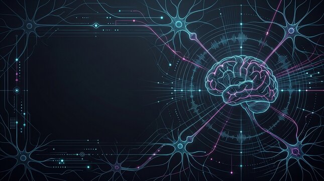Glowing Human Brain Interface with Synapse Neural Network Circuit Concept Background for Neuroscience and Artificial Intelligence
