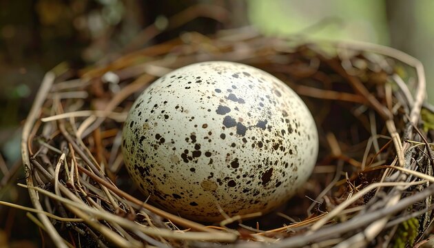 Speckled robin egg with textured shell 3D Illustration resting inside a natural woodland nest