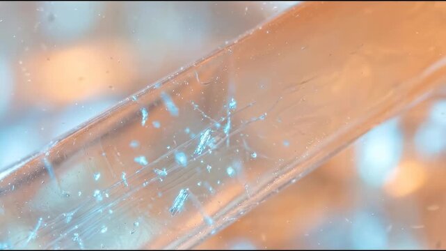 Advanced medical polymer research emerges through translucent pale-orange elastomer with delicate abstract material background