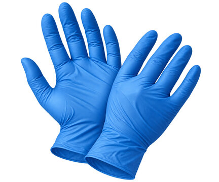 blue nitrile rubber latex glove isolated on transparent background 