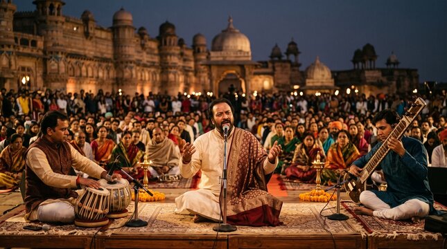 Tansen Samaroh Indian Classical Musicians Performing in Warm Evening Light