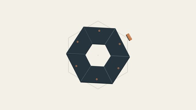 Top view of hexagonal patio umbrellas opening on a beige background