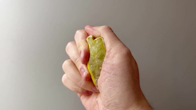 Juice Dripping as a Hand Squeezes a Fresh Lime