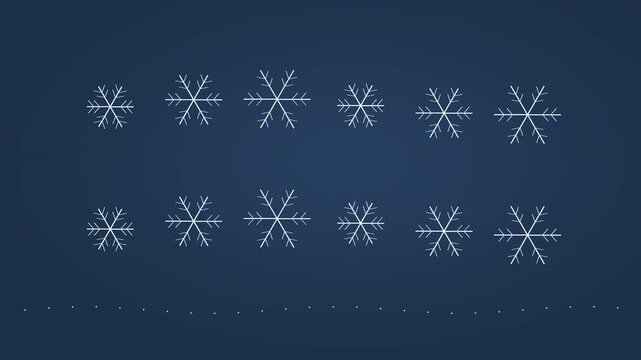 Delicate geometric snowflakes falling and drifting in winter holiday seasonal pattern animation