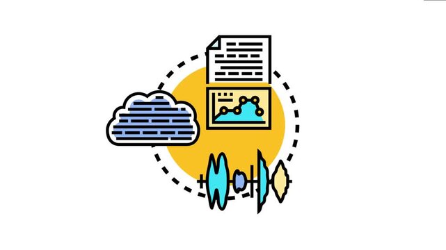 Natural language assistant concept visualizing the processing of speech recognition, voice command interactions, and data analytics results in cloud computing for intelligent digital systems