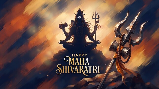 Digital Painting Lord Shiva Meditating with Trident for Maha Shivaratri Festival Poster