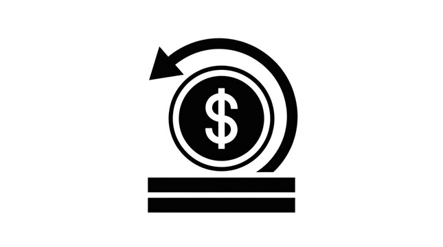 Financial return on investment concept illustrated with a dollar sign and circular arrow design in black and white