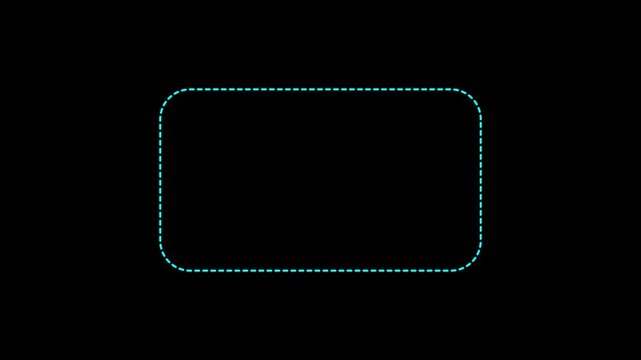 Cyan dashed rounded rectangle provides a clean, modern framing element set against a solid black background.