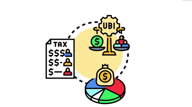Universal basic income concept money distribution, equitable resources, and tax contributions for community welfare and economic balance