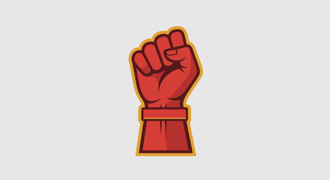 Red Fist Raised in Protest Symbol.