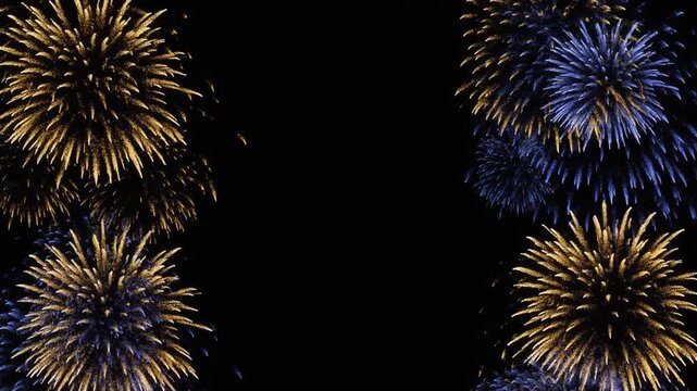 Twin Gold and Blue Fireworks on Dark Night Sky