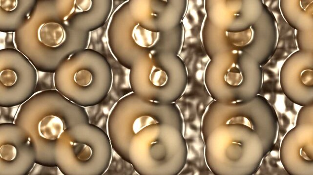 Abstract gold liquid bubble cell animation, metallic metallic fluid texture motion background, microscopic biological concept video loop