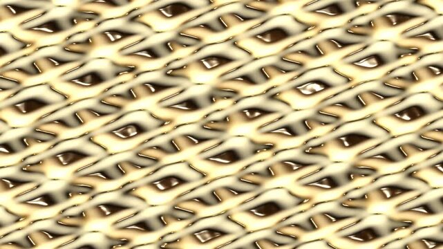 Abstract gold metallic mesh structure, golden geometric grid pattern video, reflective luxury architectural background overlay