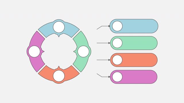 Animated template with round pie chart business infographic with four options or steps