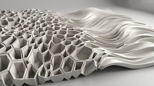 Abstract 3d geometric shape with honeycomb and wave pattern