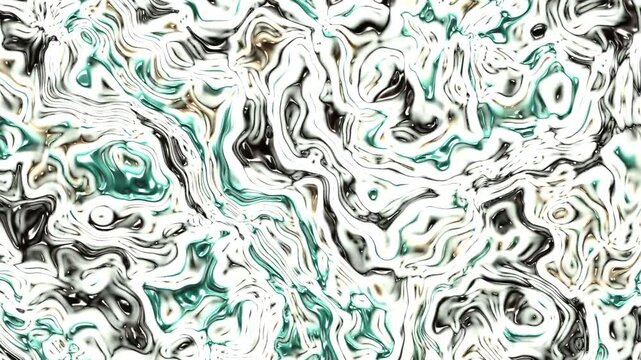 Abstract liquid marble texture animation, wavy white green acrylic fluid movement, dynamic trippy marbleized background loop