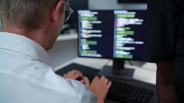 Programmers typing and watching code together