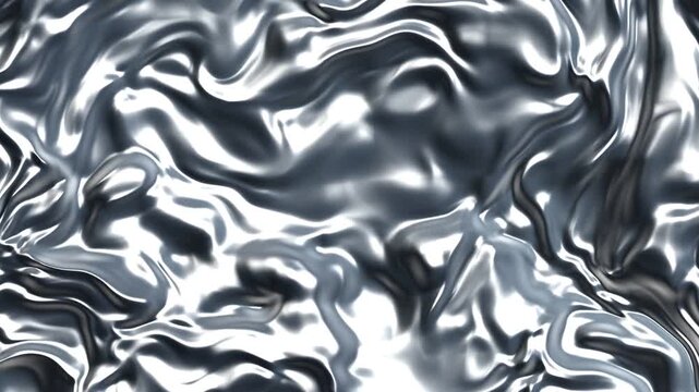 Liquid chrome metallic surface, rippling mercury silver background texture, futuristic abstract motion graphic design