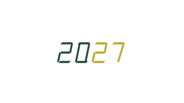 Digital clock numbers displaying year counting sequence. LED segment numbers changing digits. Stock video footage clip with static camera framing