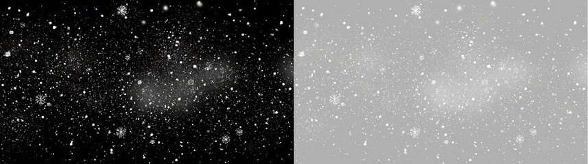 Obraz premium Falling snow overlay on black and transparent background. Realistic winter snowfall blizzard effect. Festive Christmas backdrop