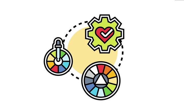 User interface elements icon features interactive input controls, including a color picker, color wheel, and settings gear with a checkmark, option selection and preferences