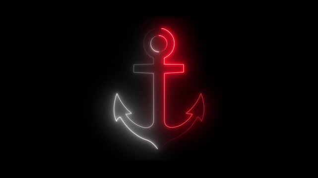 Glowing neon red and white color Anchor icon isolated on black background. Symbolizing maritime themes, ship stability and ocean navigation.