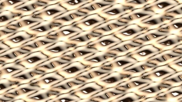 Abstract woven geometric texture background, metallic mesh motion graphics loop, golden lattice background pattern for video production