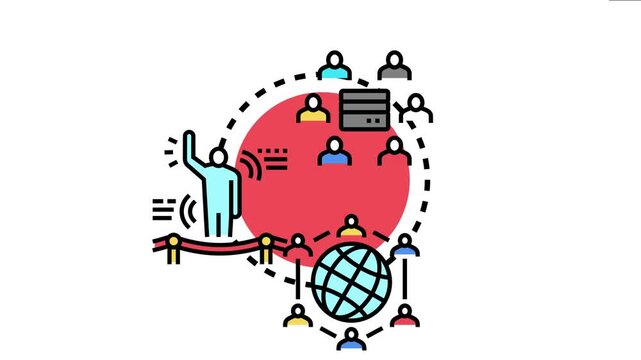 Multilingual communication system connecting diverse people around a central server and the globe, representing global networking, language services, and cultural exchange