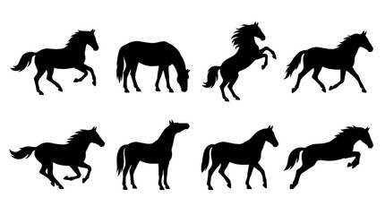 Fototapeta premium Horse Silhouettes Set - Black Vector Animal Icons