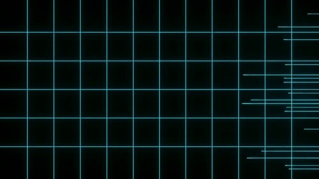 Futuristic neon blue grid with digital data lines on a dark background
