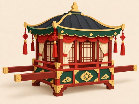 Traditional Korean gama palanquin in clean layered papercut style