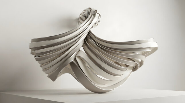 Abstract parametric ribbon sculpture isolated on transparent background