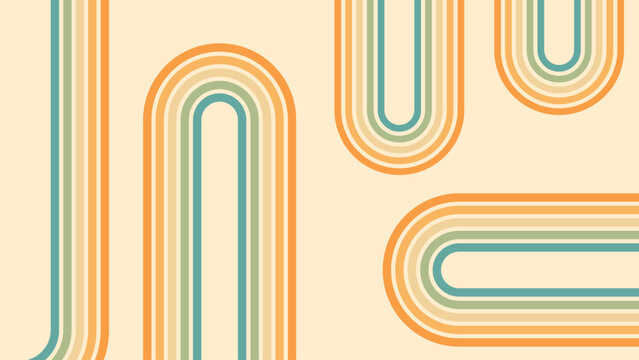 Abstract background of rainbow groovy Wavy Line design in 1970s Hippie Retro style. Vector pattern ready to use for cloth, textile, wrap and other.