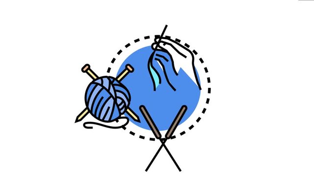 Hand holding a sewing needle, along with knitting needles and yarn, the business concept of moving the needle, making progress, and achieving improvement