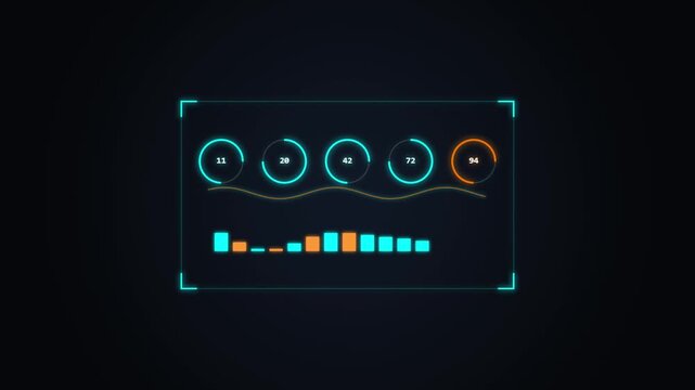 Futuristic hud interface showing digital data and analytics on dark background screen.
