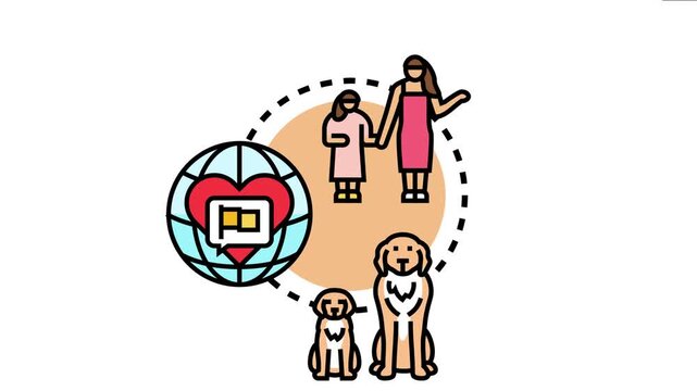 Mother's unconditional love extending to her child and pet, encompassing a global nurturing and caring family concept, forming a bond of support and compassion