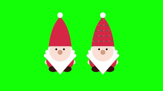 Cute Christmas Gnomes Animation Showing Scandinavian Tomte Character With Red Hat And Winter Snowfall On Green Screen For Holiday Greeting Card