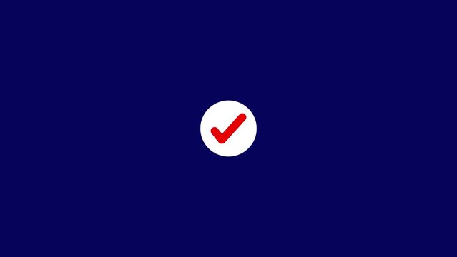 Animated red checkmark on dark blue background, for success and, approval concepts, tick confirm