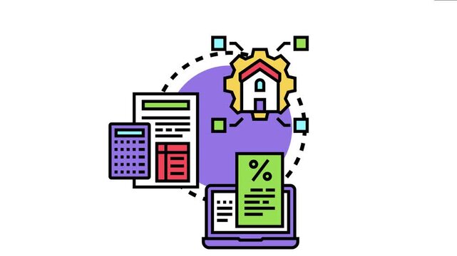 Mortgage loan request process involving housing, calculations, documents, and online digital application for obtaining credit to purchase real estate