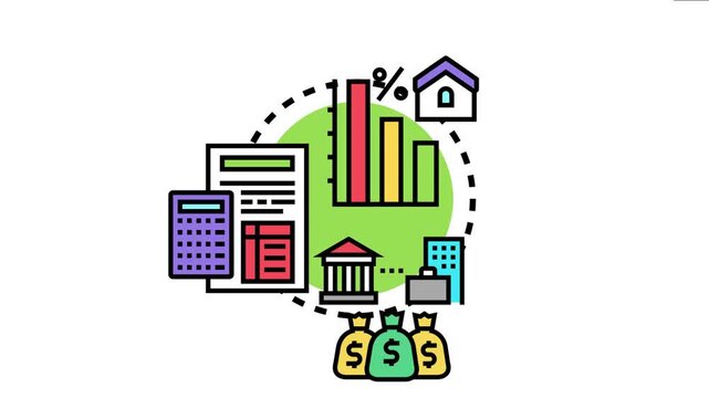 Mortgage interest tax deduction benefit concept with home, finance documents, calculator, bank, and money bags symbolizing financial gain and tax savings