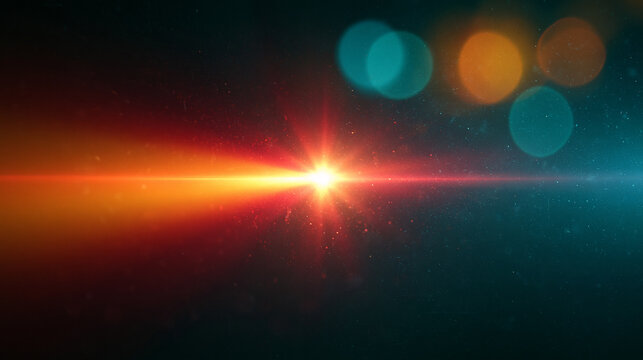 Dynamic red and blue dual tone lens flare effect with soft bokeh background for cinematic movie poster and header design.