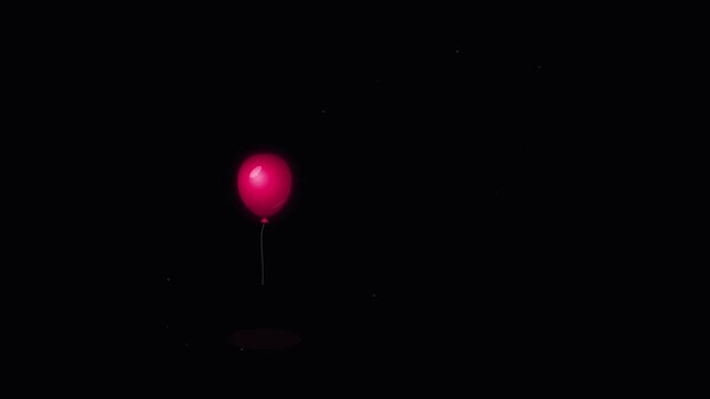 A single luminous vibrant magenta balloon floats effortlessly within the vast expanse of a deep dark void creating a sense of mysterious anticipation during a quiet evening celebration of joy